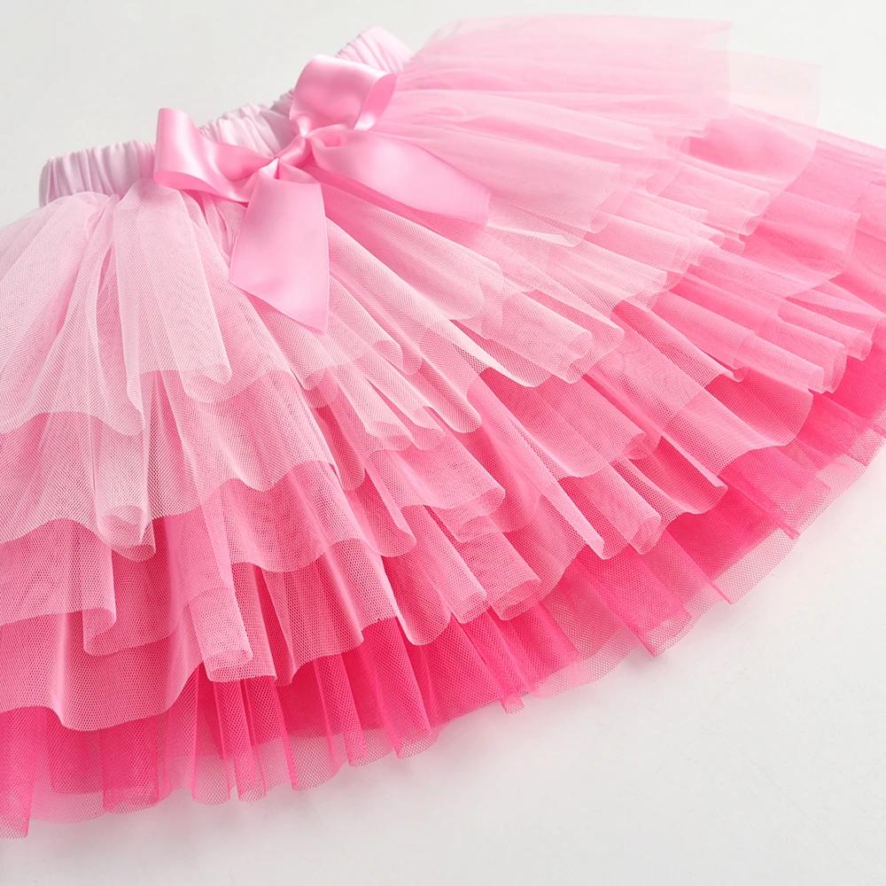 VIKITA Mädchen-Tutu-Rock aus rosa Ombre-Tüll mit Schleifenknoten, für Kinder, Prinzessin, Ballett, Prinzessin, Party, Tanz, lässig, elegant – Detail 6