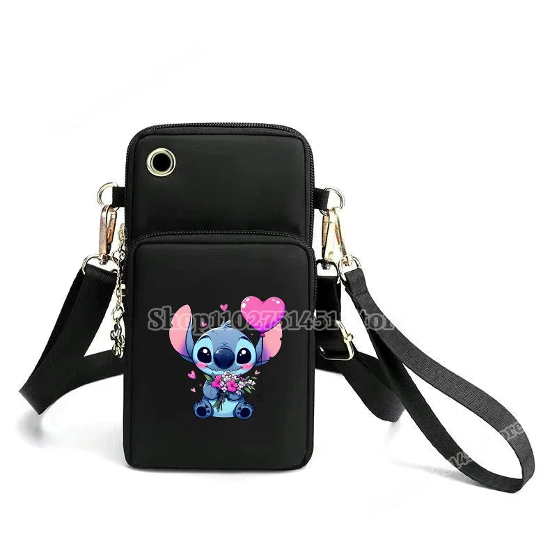 Disney Lilo & Stitch Crossbody Shoulder Strap Handbag Women Mobile Phone Purse Zipper Underarm Bag Kids Coin Wallet Card Holder