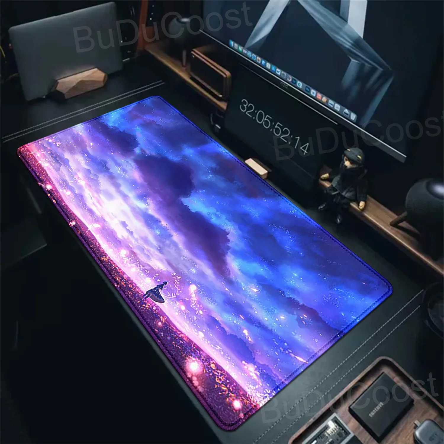 

Mat Kawaii Purple Mouse Pad Cute Extended Gaming Keyboard Mats Pink Mousepad Pastel Clouds XL Desk Pad