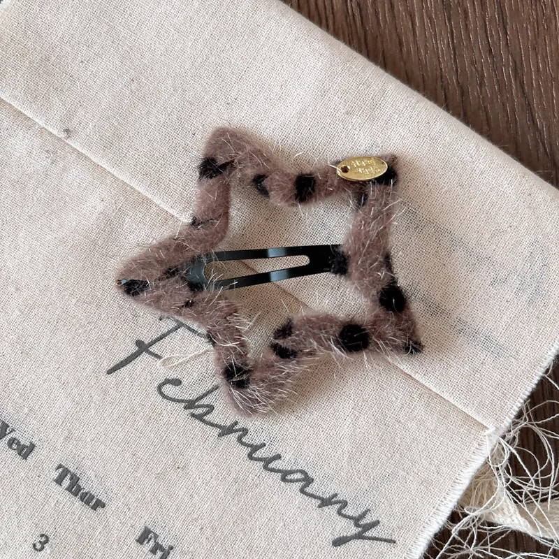 Y2K Sweet Cool Заколки для волос с леопардовым принтом и вырезом, BB-заколки со звездами, заколки для волос для девочек, корейский осенний стиль