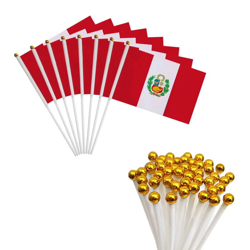 aerlxemrbrae custom hand flag  100 PCS/ lot world flags printed  14 * 21cm peru  hand wave flags  with plastic pole