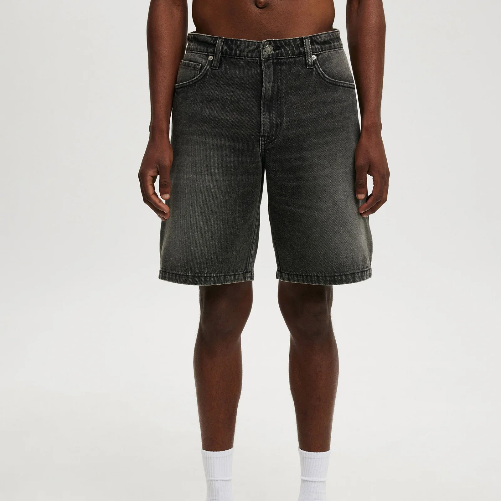 Casual Men's Knee Length Denim Shorts Fashion High Waist Loose Fit Baggy Jean Shorts for Summer Daily Streetwear