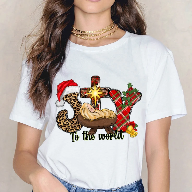 Joy to the World T Shirt Women Print Christmas Graphic Tee Baby Jesus T-Shirt Female Joy Clothing Woman Tops shirts for women