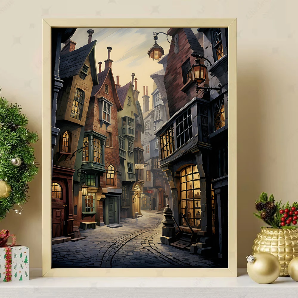 عيد الميلاد ماجيك مدرسة القلعة اكسبرس قماش طباعة الساحر فيلم الجدار ملصق فني لغرفة المعيشة الحديثة الشتاء ديكور المنزل الهدايا