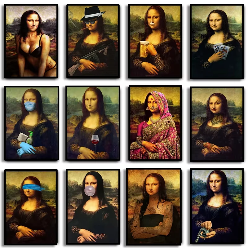 Funny Mona Lisa Poster Wall Art Canvas Painting Posters Classsic Oil Painting Character Funny Interesting Pictures Home Decor