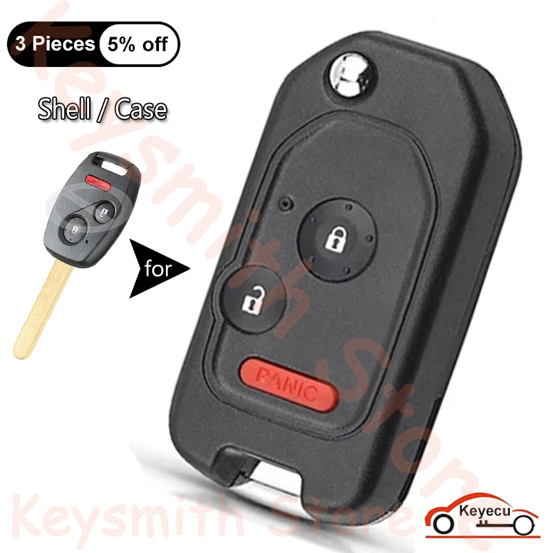 

KEYECU 2+1 3 Buttons Case for Honda Accord Civic CR-V CR-Z Pilot Fit Odyssey Insight Modified Flip Remote Key Shell Fob Cover