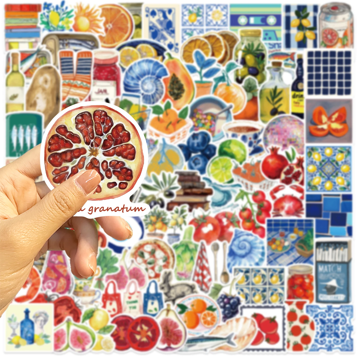 100 pçs mediterrâneo tomate retro pvc adesivos decalques decorativos para laptops manuais casos de telefone celular cozinha viagem