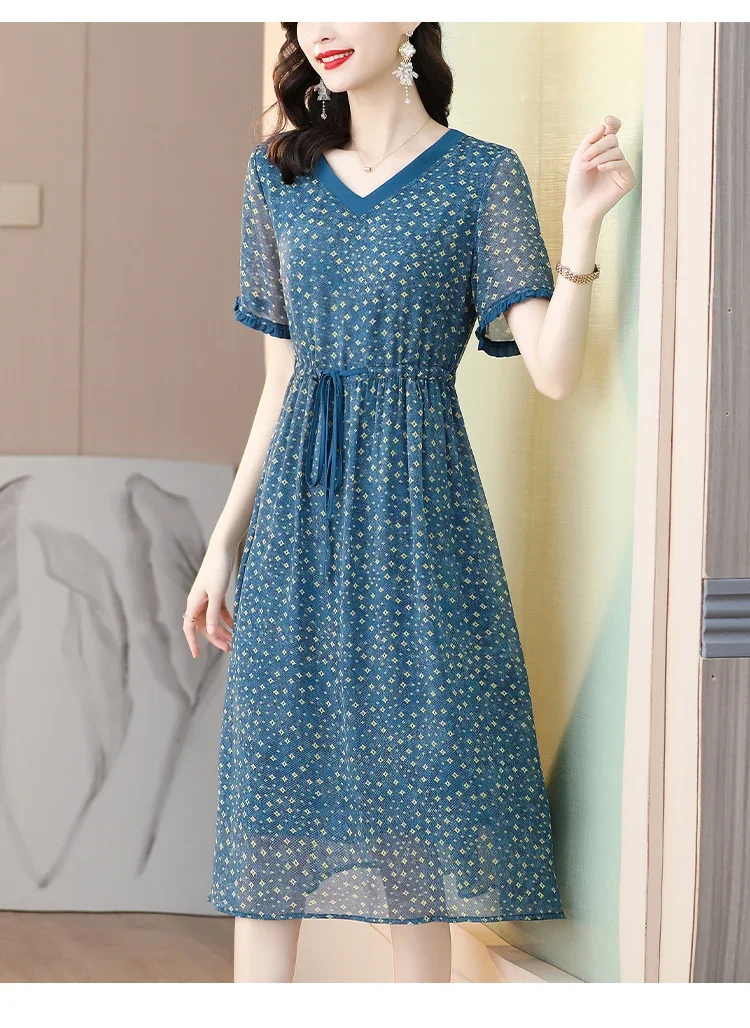 Robe marine en mousseline de soie, mode française, mi-longue, nouvelle collection printemps et été 2021, robes élégantes à volants, couleur unie, décontractées