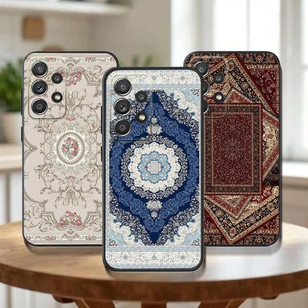 

Phone Case For Samsung Galaxy A 91,80,73,72,71,53,52,51,22,5G Persian Carpet Floral Pattern Shockproof Soft Black Cover
