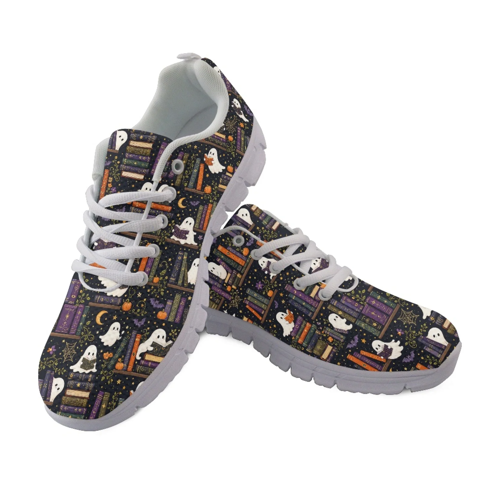 Coloranimal Halloween Ghost Reading Books 2026 New Mens Running Shoe Lace up Athletic Trainers, Shock Absorbing Sport Shoes