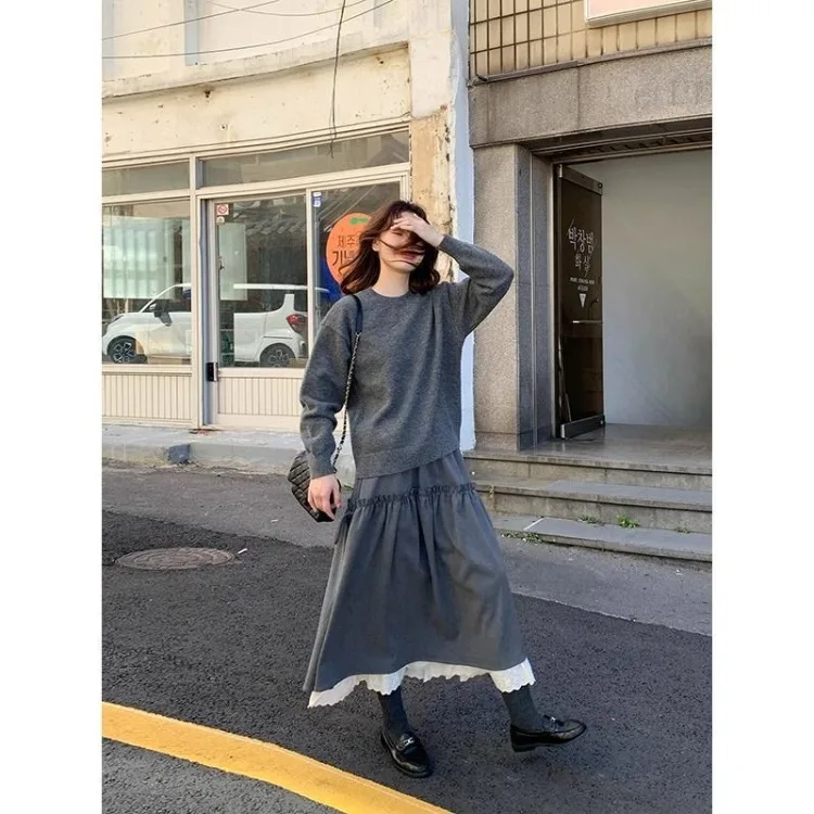 Y2k Subcultural Fungus Patchwork Gray Skirts 2026 High Waist New Aesthetic Skirt For Women Autumn 90s Fairycore Faldas Mujer