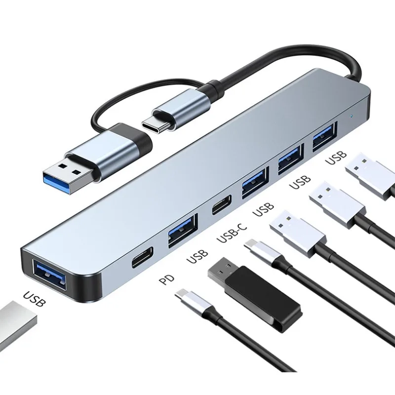 7 in 1 Type C Docking Station USB-C Hub Splitter Adapter,USB3.0 & USB2.0 Multi-Port Data Hub OTG Expansion for Notebook Laptop