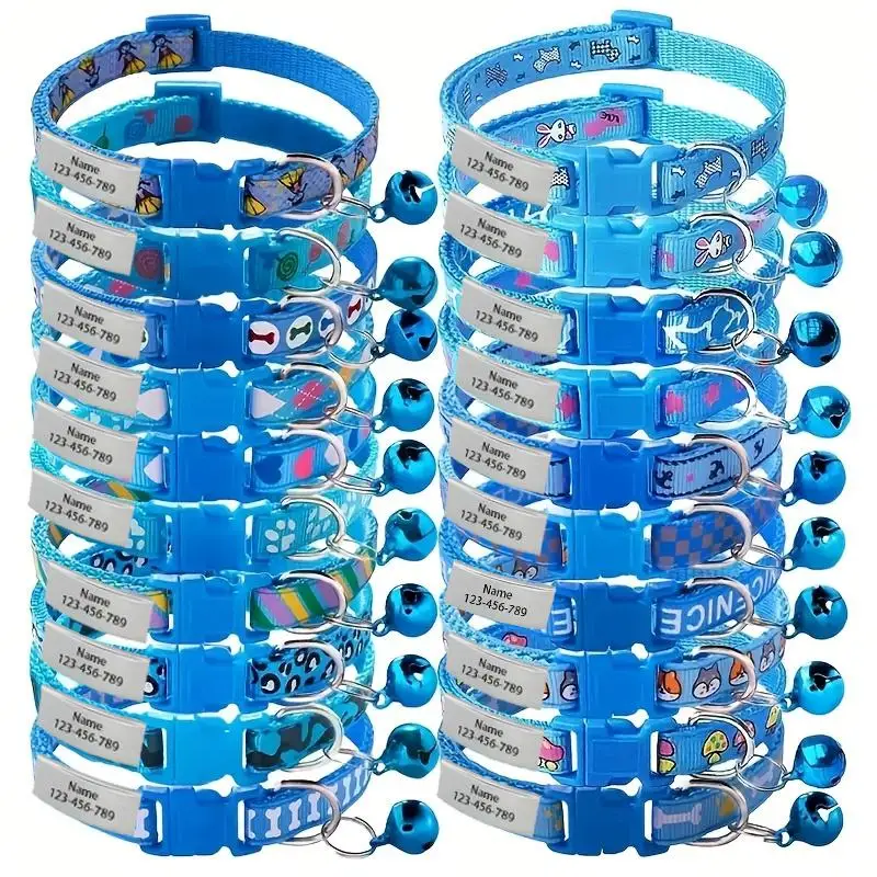 1/3/10pcs multi-color cat collar with random pattern, featuring bell and separate design, and customizable anti loss nameplate