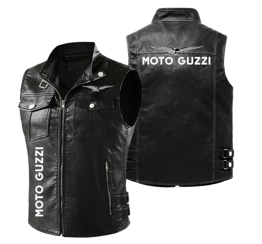 2023 Lente Herfst Heren Moto Guzzi Truck Logo Mouwloos Vest Mode Motorfiets Rits Jas Warm Leren Heren Vest