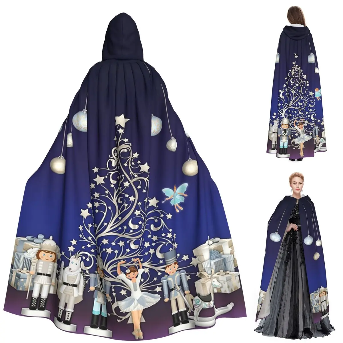 

Christmas Day Nutcracker Long Hooded Cloak Witch Medieval Costume Cosplay Cape HalloweenParty Adult Unisex