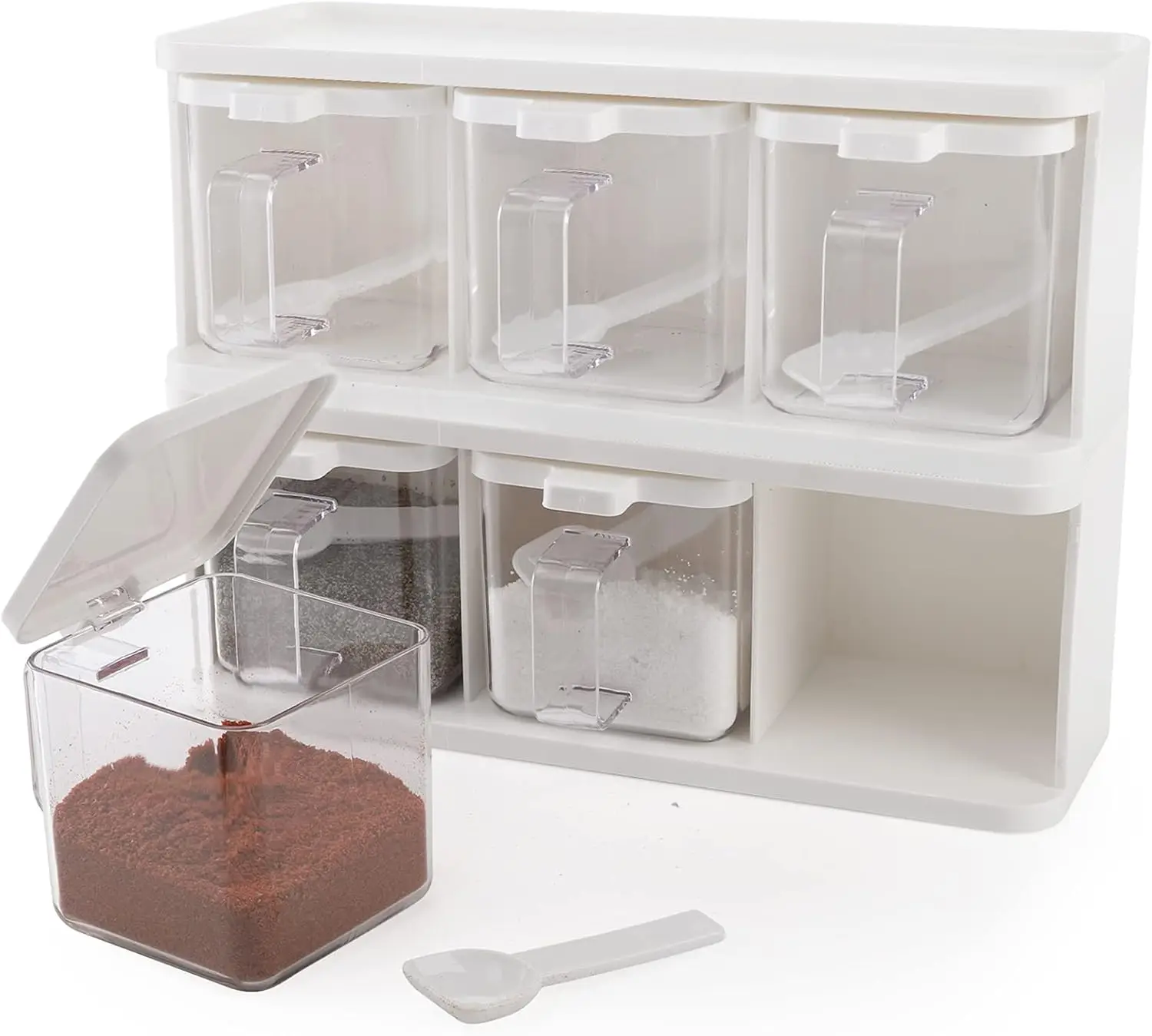 

Контейнер для специй с 3 отделениями, ручкой и ложкой, со съемными баночками для хранения соли, сахара и приправ