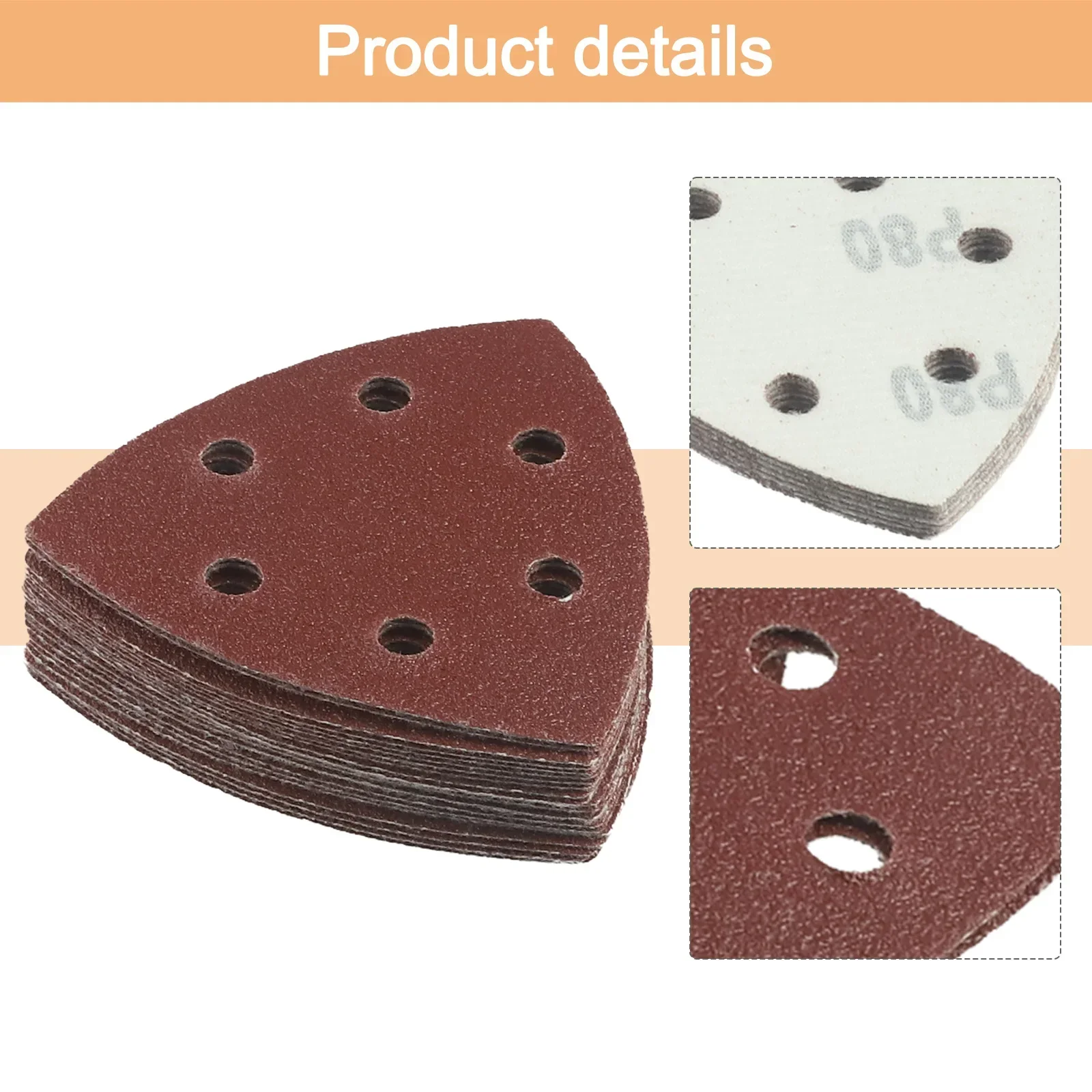 Discos de lixamento triangulares para madeira e metal, ferramentas abrasivas, lixa triangular, acessórios de substituição, gancho e laço, 90mm, 6 furos, 20 peças