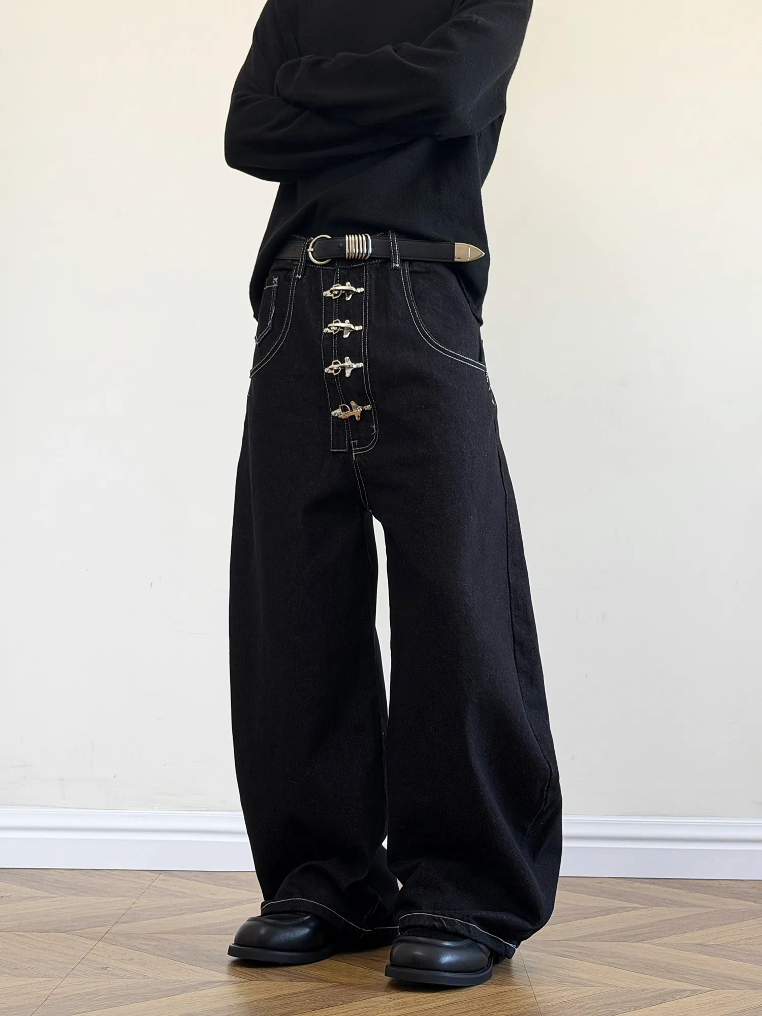 

American Street Sle Denim Original Bla Aircrt Bule Knife Jeans Men Loose Design Sensation Wide Leg Long Pants Tr...