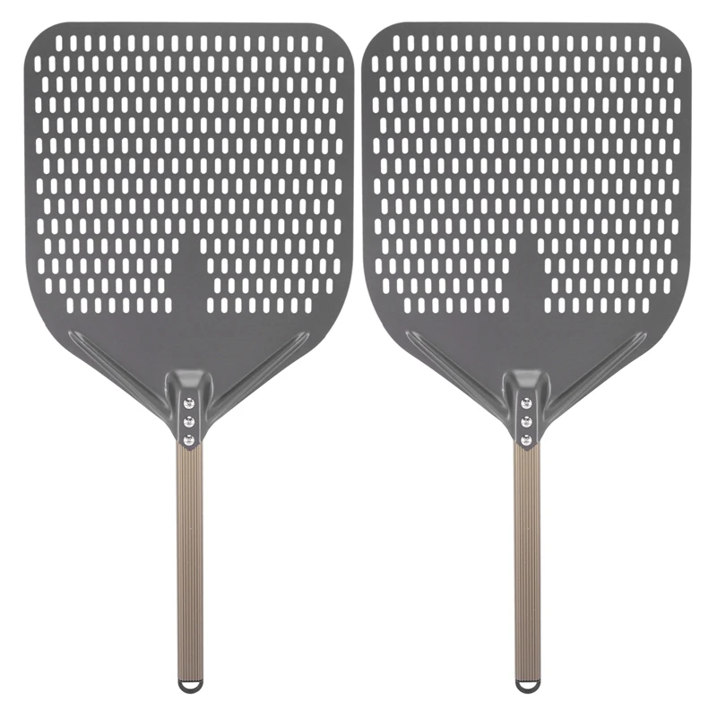 2Pcs 14 Inch Rectangular Pizza Shovel,Perforated Pizza Paddle Aluminum Pizza Peel,Pizza Tool For Baking