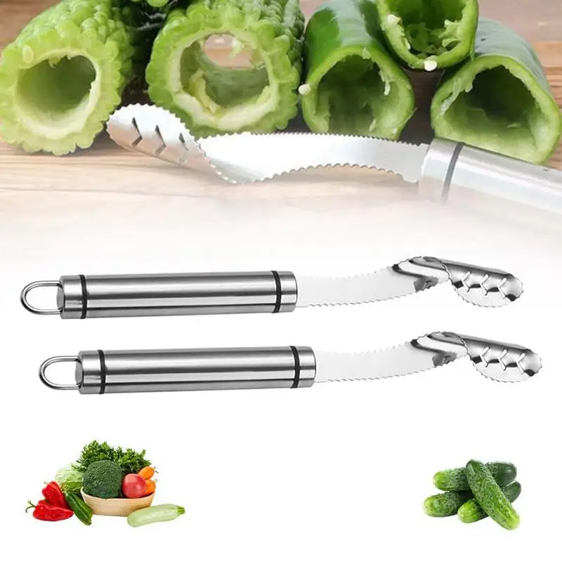 Chili Core Remover Bitter Gourd Seed Remover Stainless Steel Chili Corer Kitchen Vegetable Slicer Deseeder Tools Safe Corer