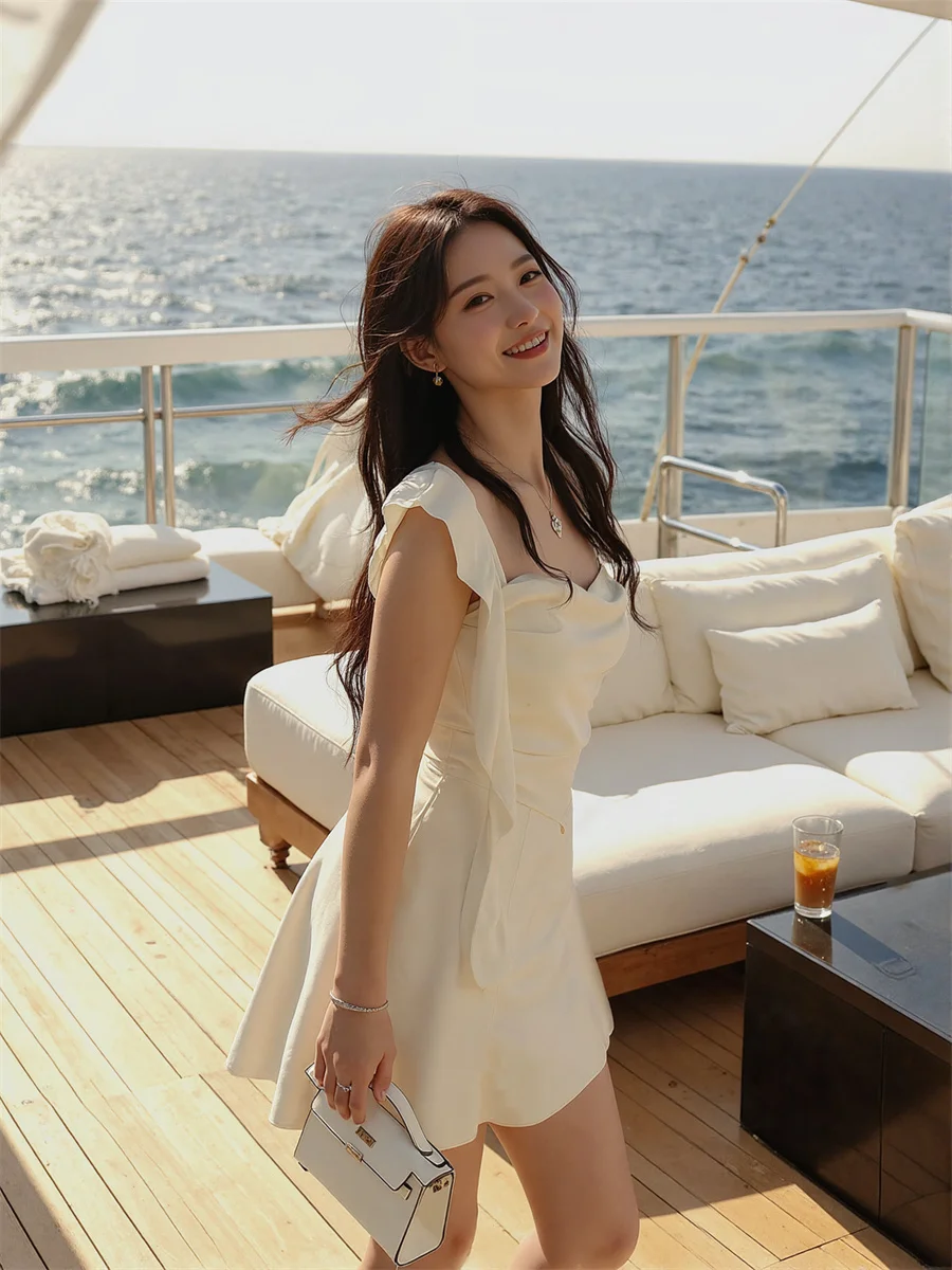 Robe pour femmes Style coréen élégant col carré manches volantes fente latérale fente haute fente fendue découpe découpe creuse