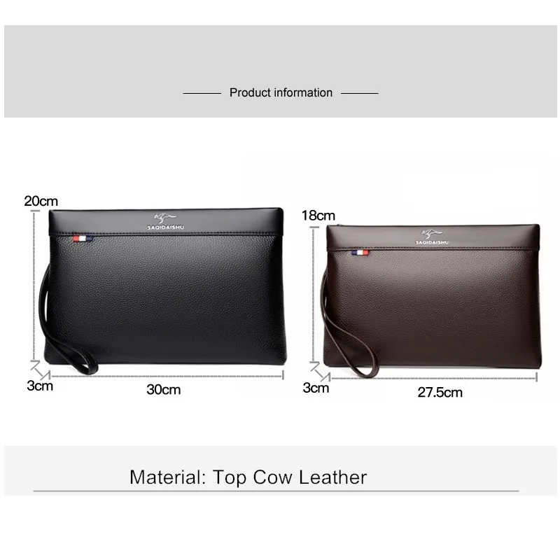 Men's Large Capacity Business Handbag Clutch Briefcase PU Leather Wrist Moneybag Envelope Document Mobile Gift Bag