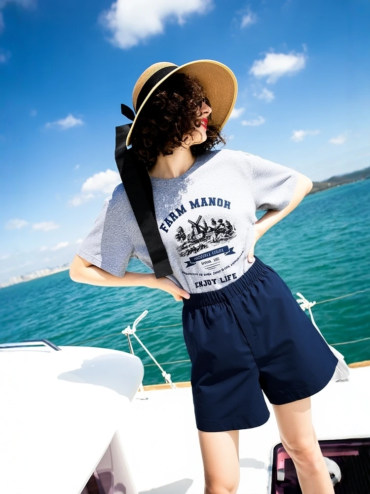 

High Waist Five Inch Denim Cycling Shorts plus Size Women's Casual Slim Fit Cotton Elastic Band April 9th Spring Collection