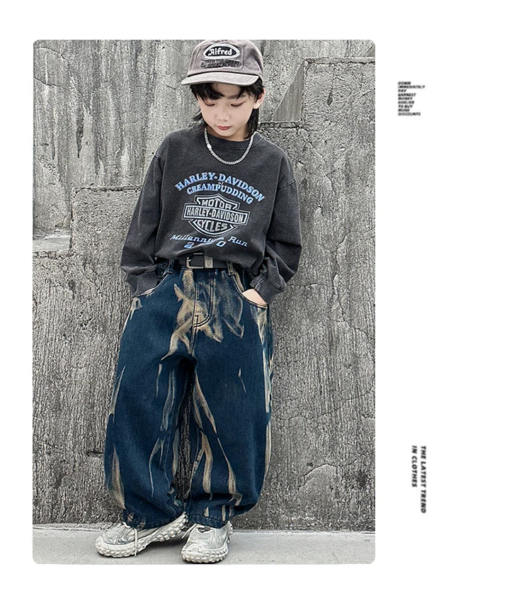 Kinder-Graffiti-Jeans für Jungen, Frühling und Herbst 2026, Neue Teenager-Jungenhosen, Lässige Weite Hosen mit Geradem Bein – Detail 5