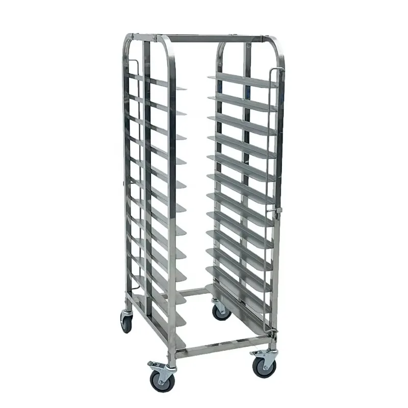 Heavy-Duty 304 Stainless Steel Bakery Trolley 6~15 Tier 1.2mm Thick Frame Food-Grade Coating Corrosion Resistant Locking Clips