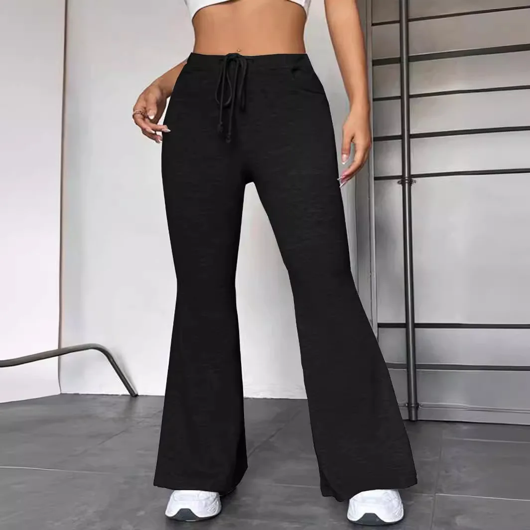 กางเกงขายาวลำลองสำหรับผู้หญิง ใส่เล่นโยคะ ออกกำลังกาย หรือใส่เดินเล่น ดีไซน์ต่อผ้าแบบ Bell Bot สวมใส่สบาย เอวยางยืด ผลิตจากเส้นใย