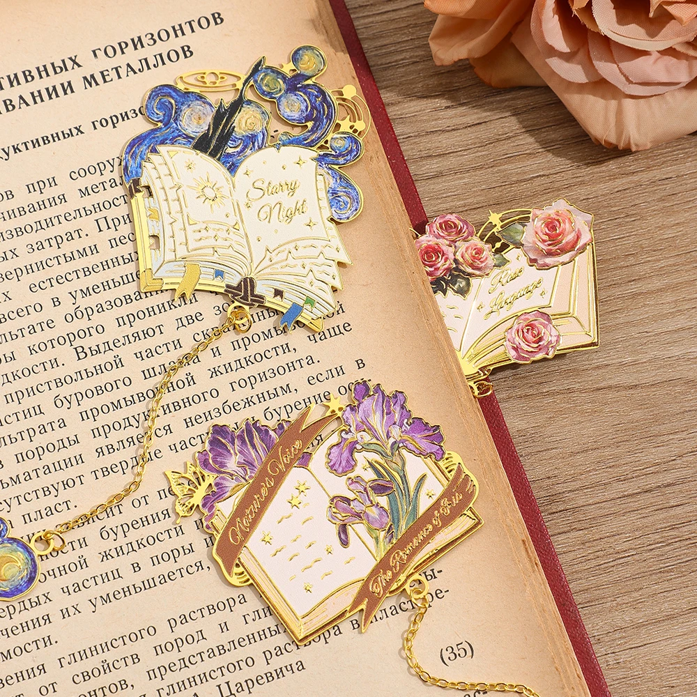 1 PC Vintage Metal Bookmark Floral Design with Chain Pendant for Notebooks Planners Writers Teachers Book Club Birthday Gift