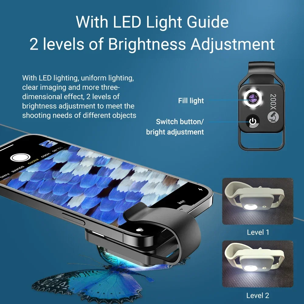 Professionelle APEXEL MS002 200X Telefon Mikroskop Objektiv mit Telefon Clip für Pflanzen Insekten Haar Beobachtung Schmuck Jade Bewertung