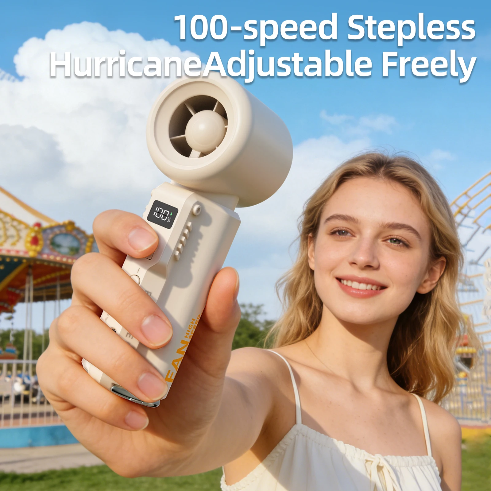 Mini Powerful High-Speed Handheld Fan,100-Speed Continuous Adjustment,3000mAh Battery,Long-lasting Cooling for Travel/Work/Study