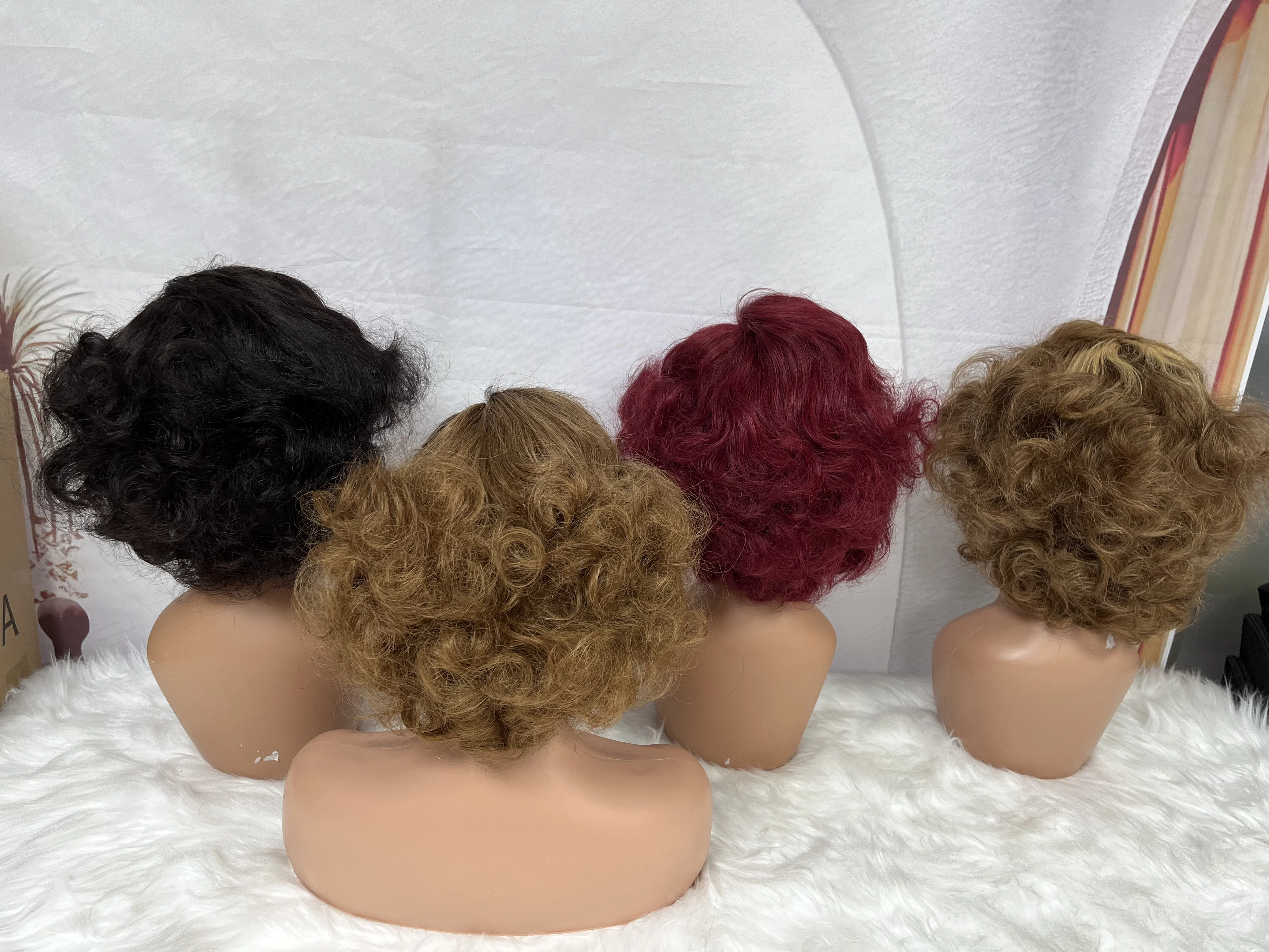 

99J Красный Парик Стрижки Пикси Человеческие Короткие Застежки Волнистые Кружева Человеческих Волос Медовый Блондин Для Женщин Бразильские Парики Шнурка 4x4