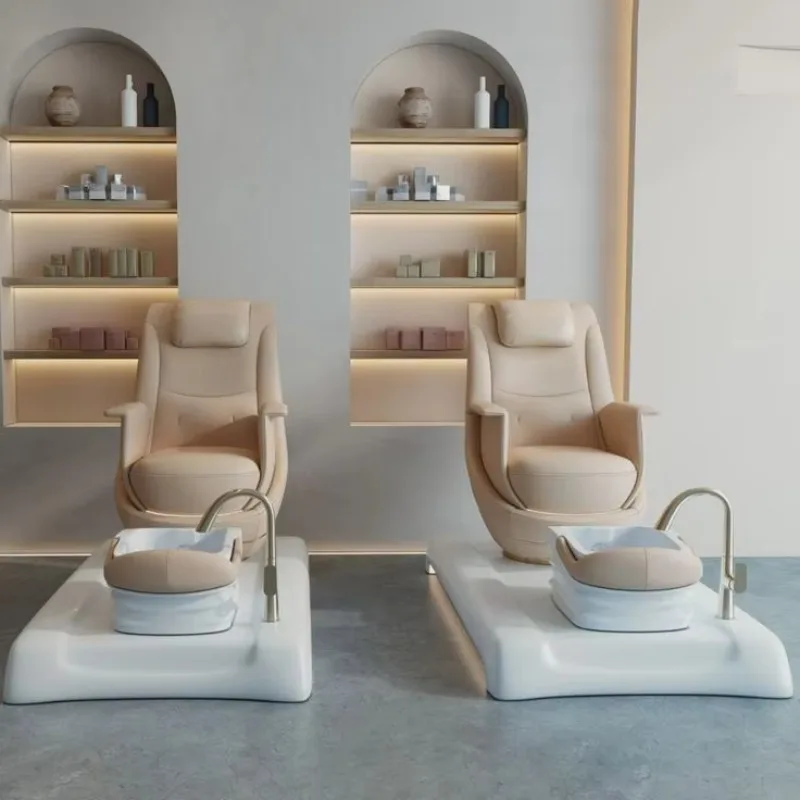 

Modern Design Beauty Nail Salon Furniture Foot Spa Chair Beige Black Manicure Pedicure Chair With Bowl