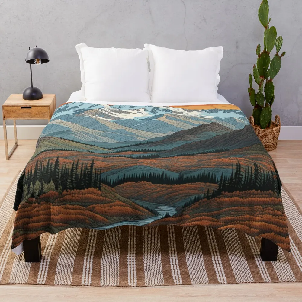 Denali Landscape Throw Blanket Flannel Luxury Designer Blankets