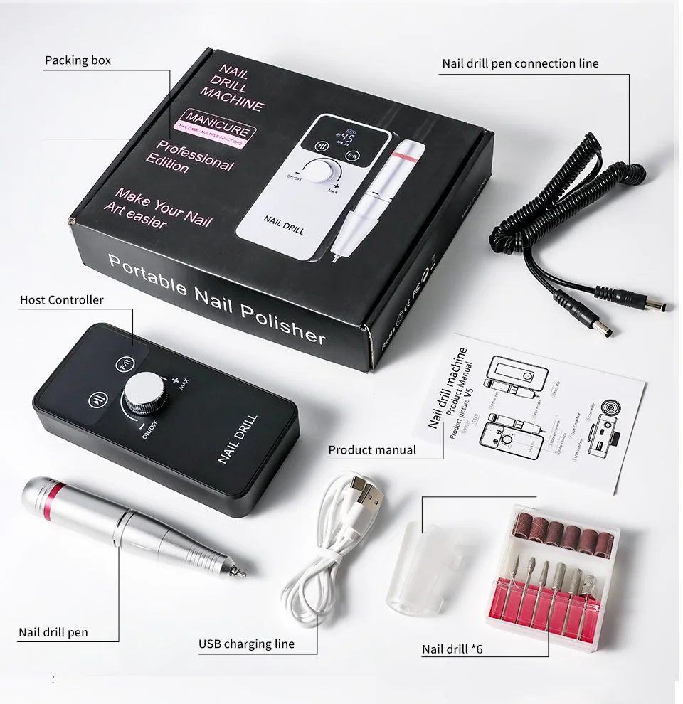 45000 U/min Professionelle Nagelbohrmaschine, wiederaufladbar, elektrische Nagelschleifmaschine, Feile für Maniküre, Gel-Nagellack-Schleifmaschine, geräuscharm – Detail 8
