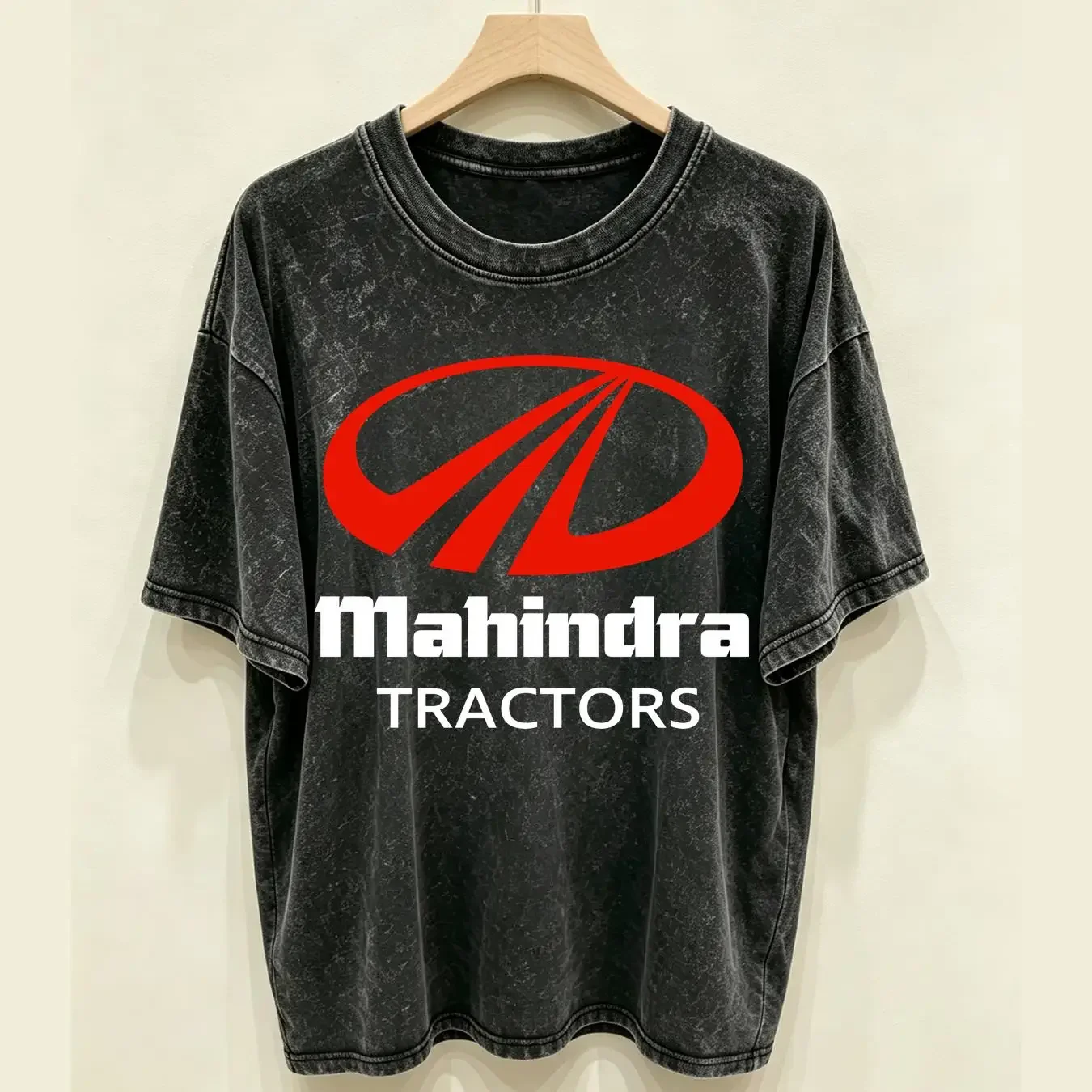 washed T Shirt Mahindra Tractors Company Logo Men's Black Size S to 5XL vintage Washed Soft Slightly Casual Stretched