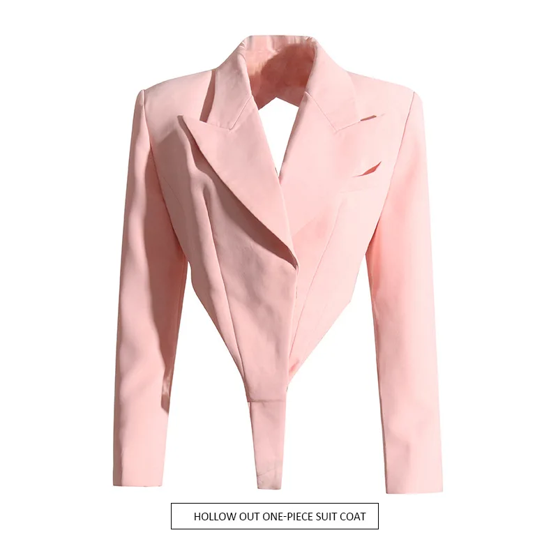 Deconstructive Design Sense Pequeno Terno Nova Moda Almofadas De Ombro Oco Backless One-piece Suit Jacket Mulher