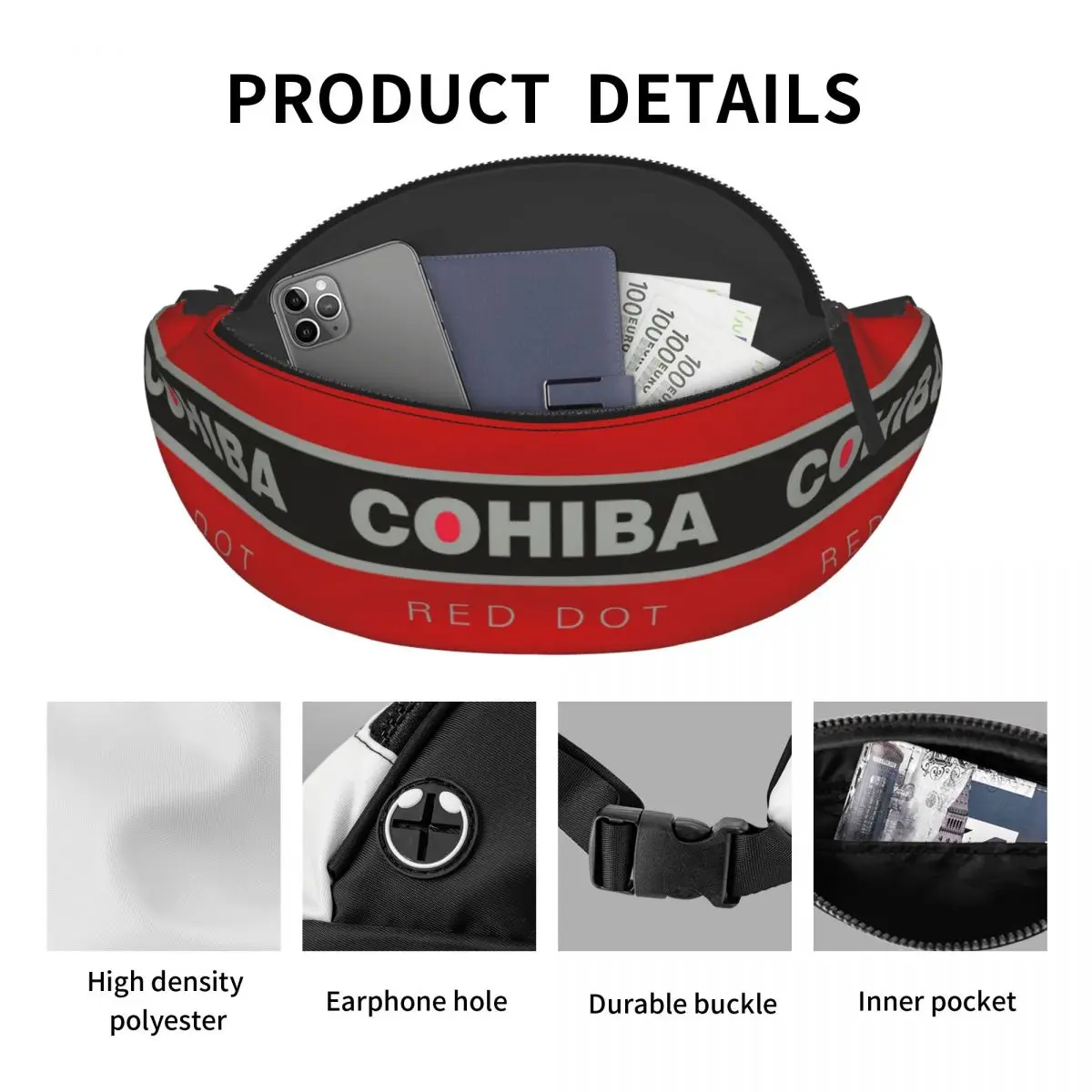 Cohiba-riñonera cruzada para hombre y mujer, bolso de cintura para viaje, ciclismo, teléfono, dinero