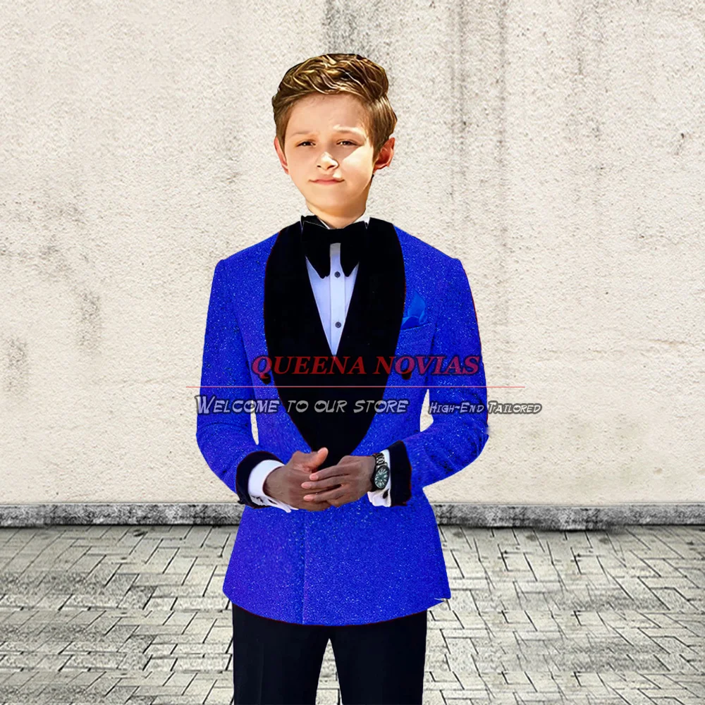 Green Kids Boy Suits Formal Party Wedding Tuxedo Sparkly Lurex Clothes Double Breasted Blazer Tailor-Made 2 Pieces Jacket Pants