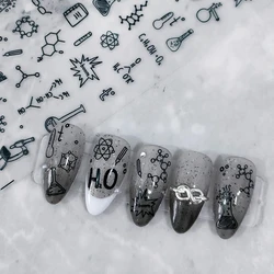 Chemistry Elements 5D Self Adhesive Nail Art Stickers White Moon Stars Cloud Butterfly Transparent Manicure Decals Wholesale
