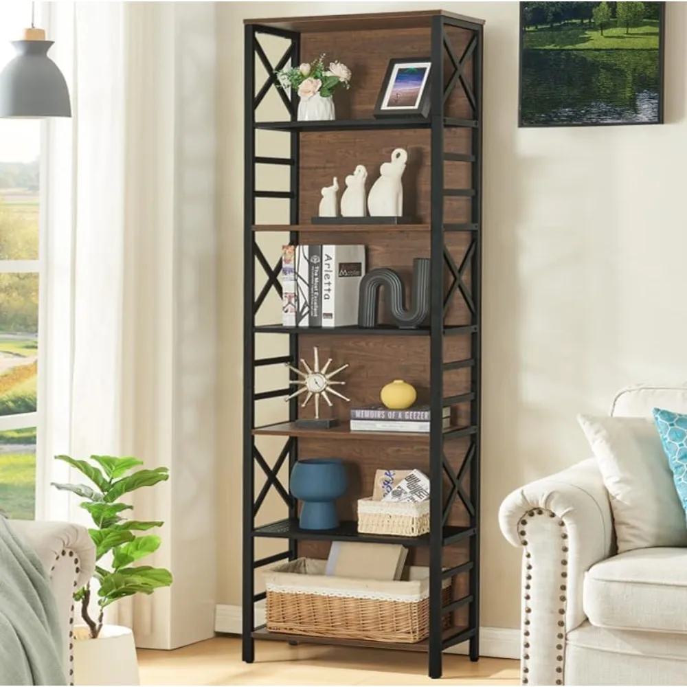 7 Tier Bookshelf, 78 Inch Tall Rustic Bookshelf with Metal Frame, Industrial Heavy Duty Bookshelves and Bookcases, Open Book Sh