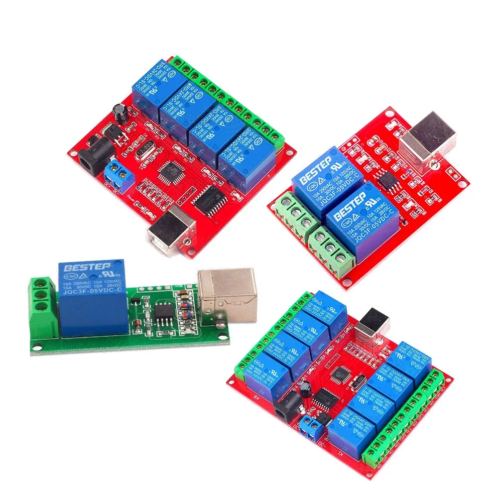 5pcs/lot USB Relay 1 2 4 Channel Drive Free Intelligent Control Board Switch 5V USB 8-way Computer Controller Module 12V24V