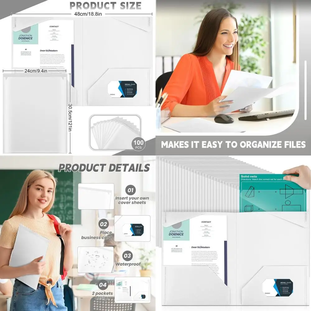 

Bulk Heavy Duty Plastic Folders with Clear Front Pockets, 2 Pockets, Card Slot for Back to School, Office Supplies, Student and