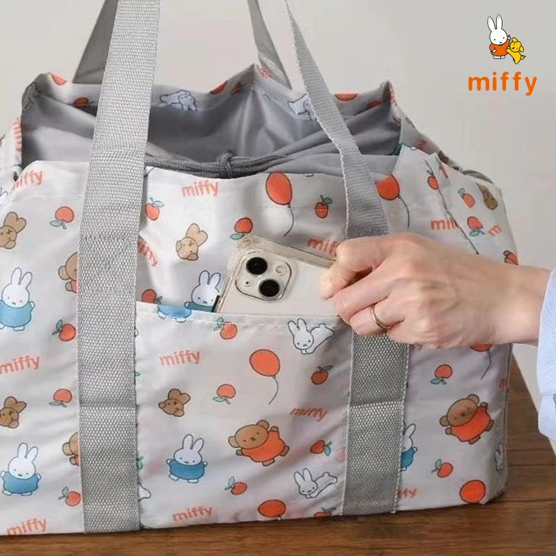 귀여운 미피 접이식 수납 가방 창의적인 보온 디자인 옥스포드 핸드백 야외 피크닉 애니메이션 액세서리 완벽한 선물