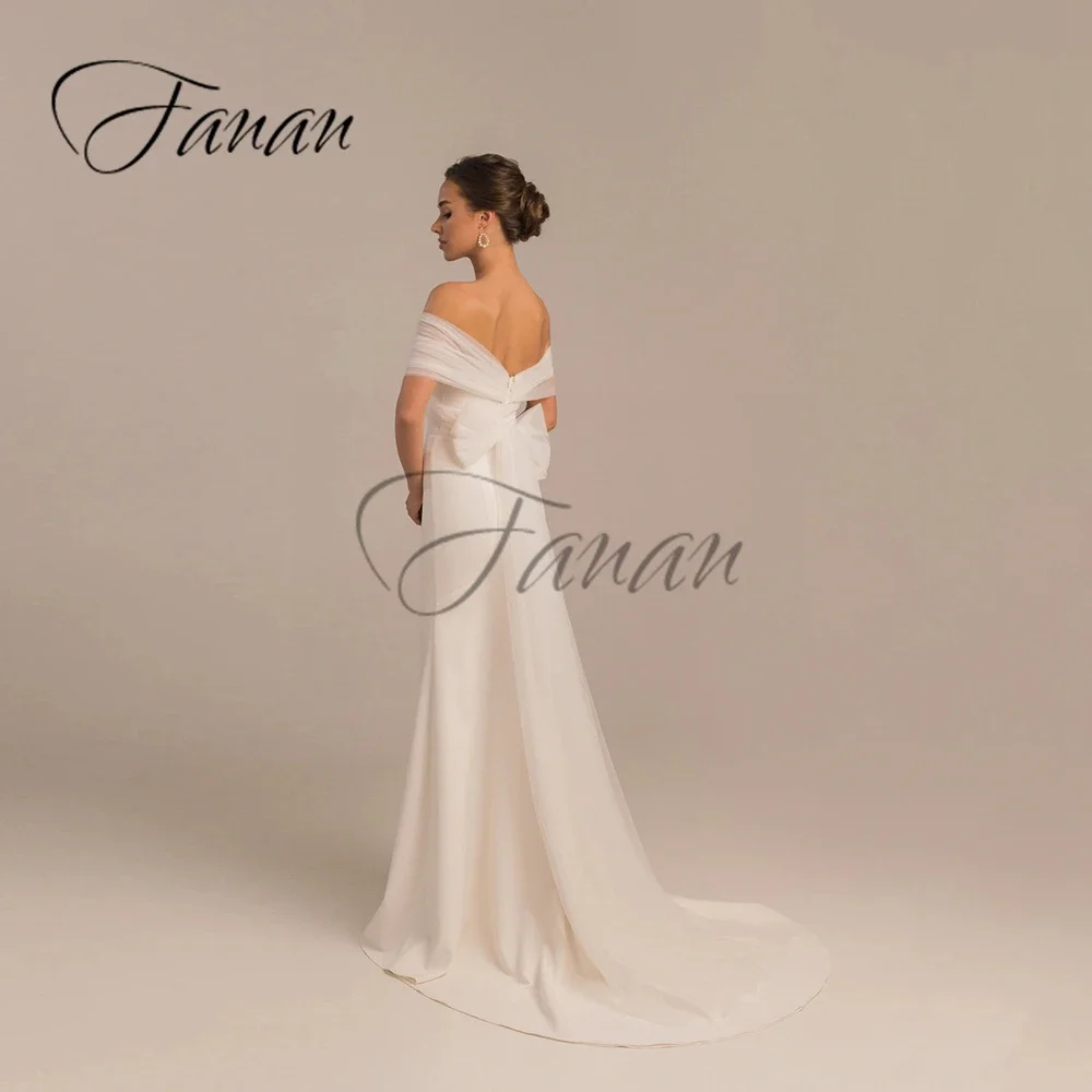 Personalizado simples querida sereia vestidos de casamento sem costas arco cetim varredura trem fora do ombro vestido de noiva robe de mariée