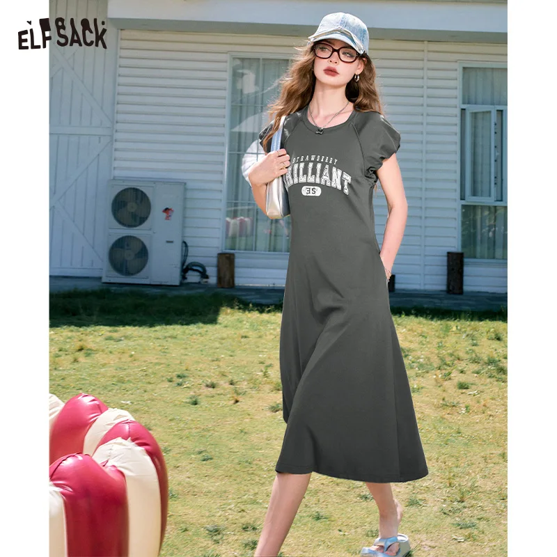 Elfsack-女性のためのスリムなTシャツドレス,レタープリント,スポーツスタイル,セクシー,カジュアル,夏,新着,グレー,2022