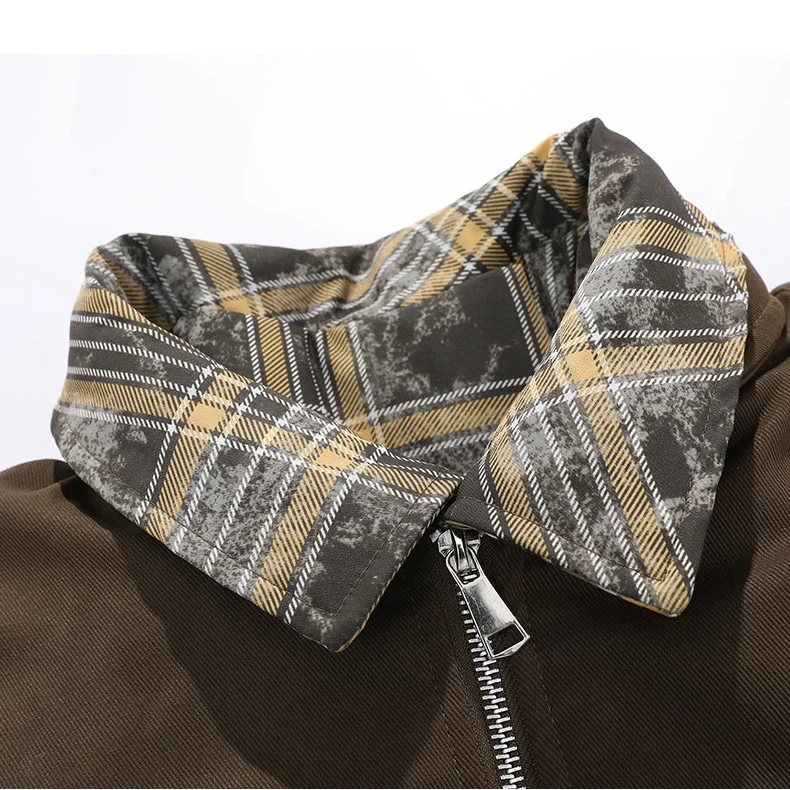 الشتاء الرجال سترة جديدة منقوشة المرقعة رفض طوق معطف الذكور رشاقته الدافئة طويلة الأكمام فضفاضة رجل وهمية قطعتين ملابس خارجية #5