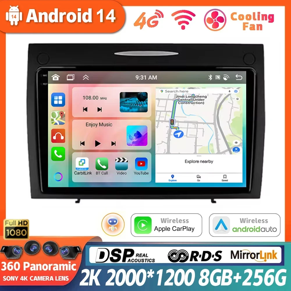 Android 14 dla Mercedes Benz SLK Class R171 SLK200 SLK280 SLK300 2000-2011 Radio samochodowe Multimedialny odtwarzacz wideo Auto Carplay QLED